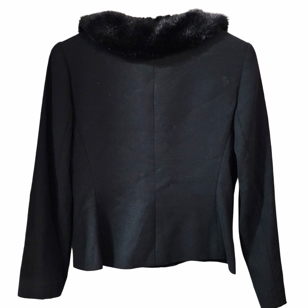 Vintage MT Studio Black 100% Wool Suit/Skirt Set w/Removable Faux Fur Collar, 6P - Picture 4 of 9